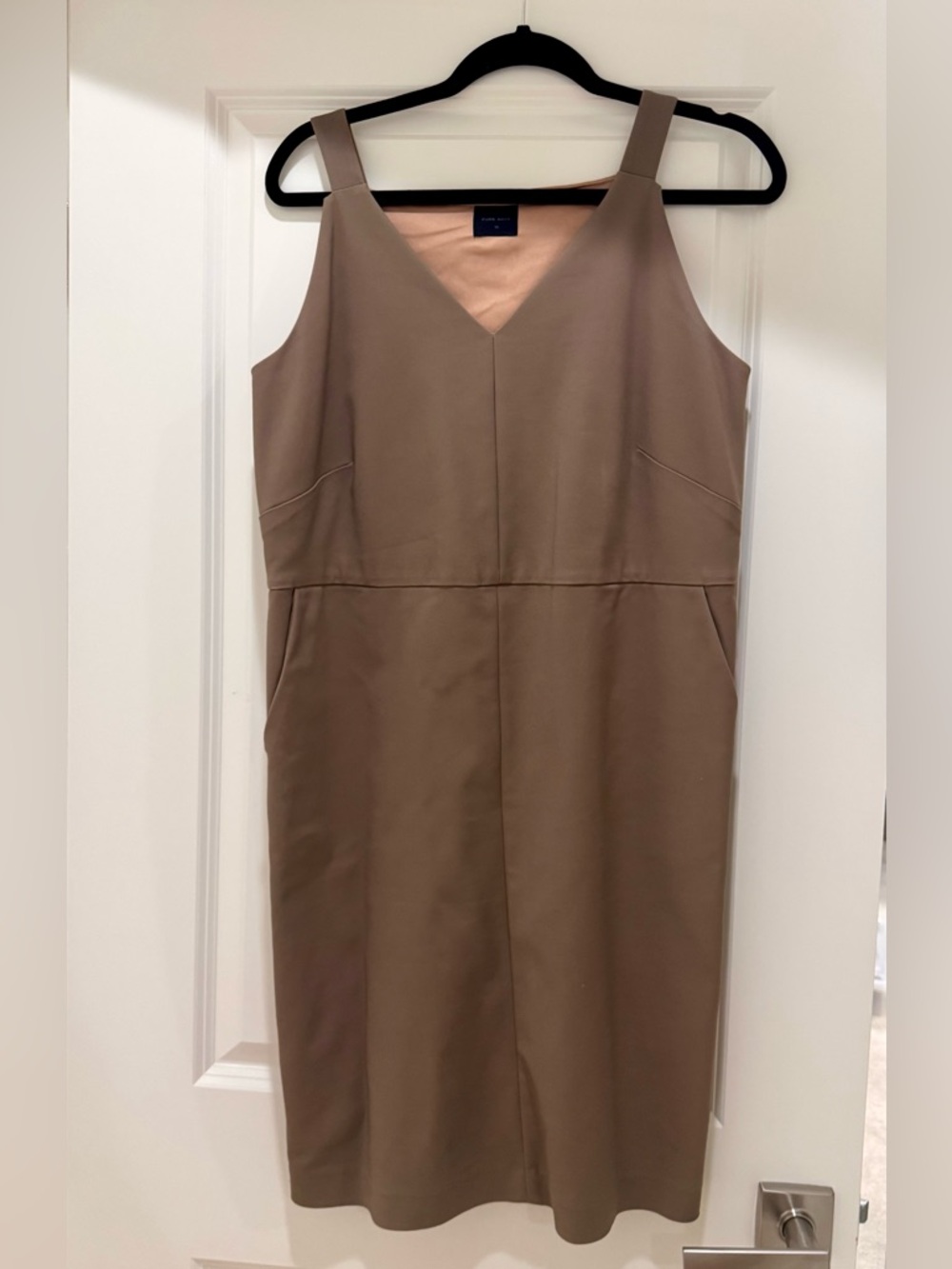 Pure Navy V-Neck Midi Dress in Taupe Size 10